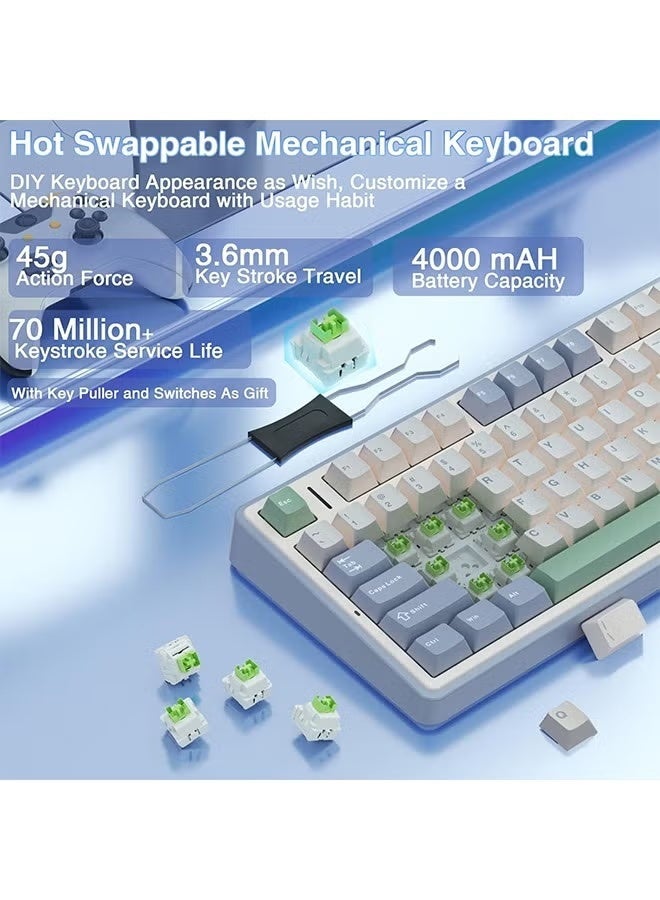 AULA F75 75% Wireless Mechanical Keyboard, Hot Swappable Creamy Keyboard, Pre-lubed Reaper Switches RGB Backlit Gaming Keyboards, 2.4GHz/Type-C/BT5.0(White & Green) - Image 3